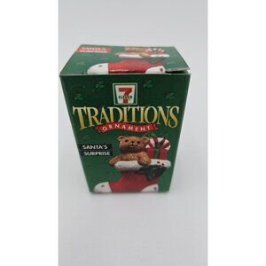 Vintage 7 Eleven Citgo Traditions Ornament  Santa's Surprise 1997 Teddy Bear